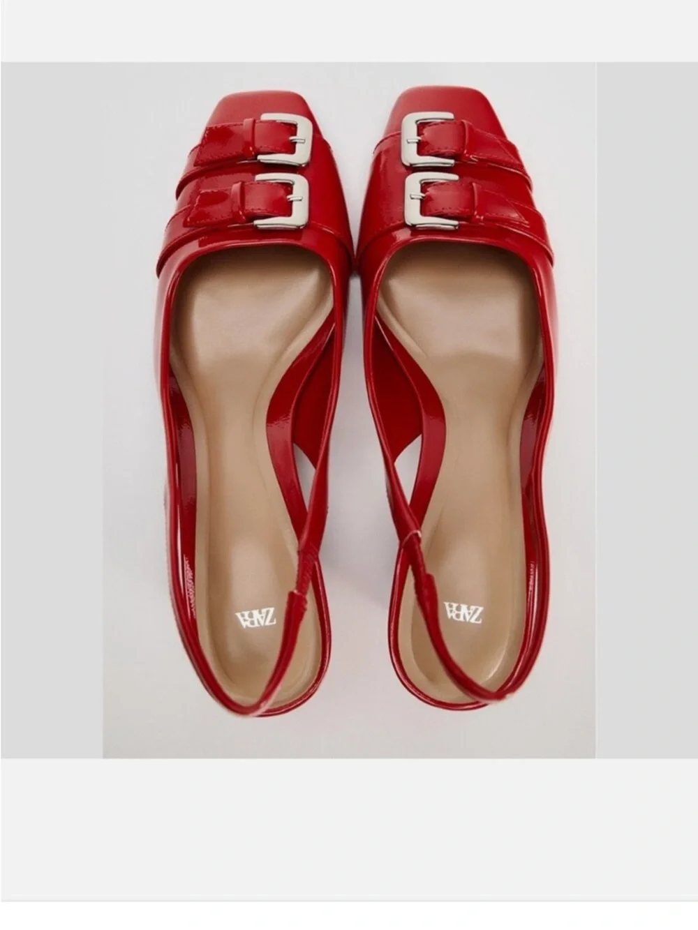 Zara Red Buckle Block Heel Slingback - Size 40 - Picture 8 of 8